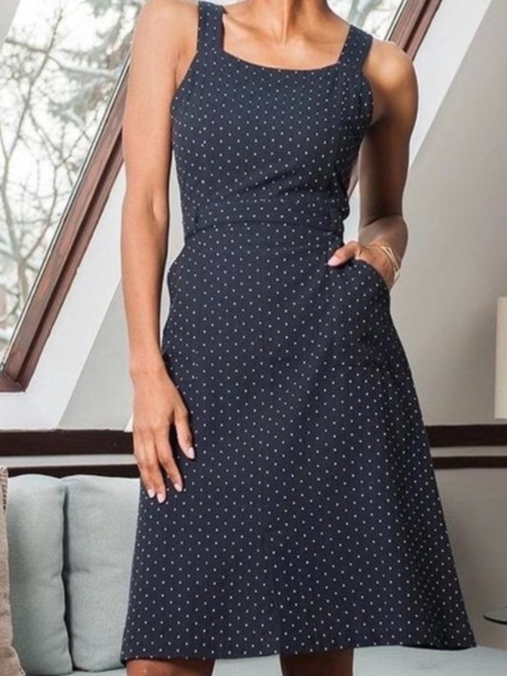 Mara Traders Navy Dot Pinafore Dress